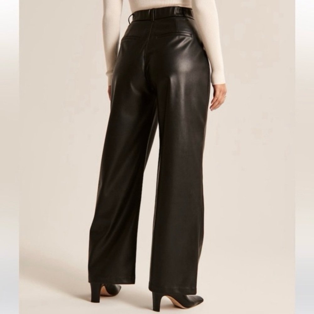Abercrombie & Fitch | Black Vegan Leather Curve Love Tailored Wide Leg Pants - Picture 5 of 10